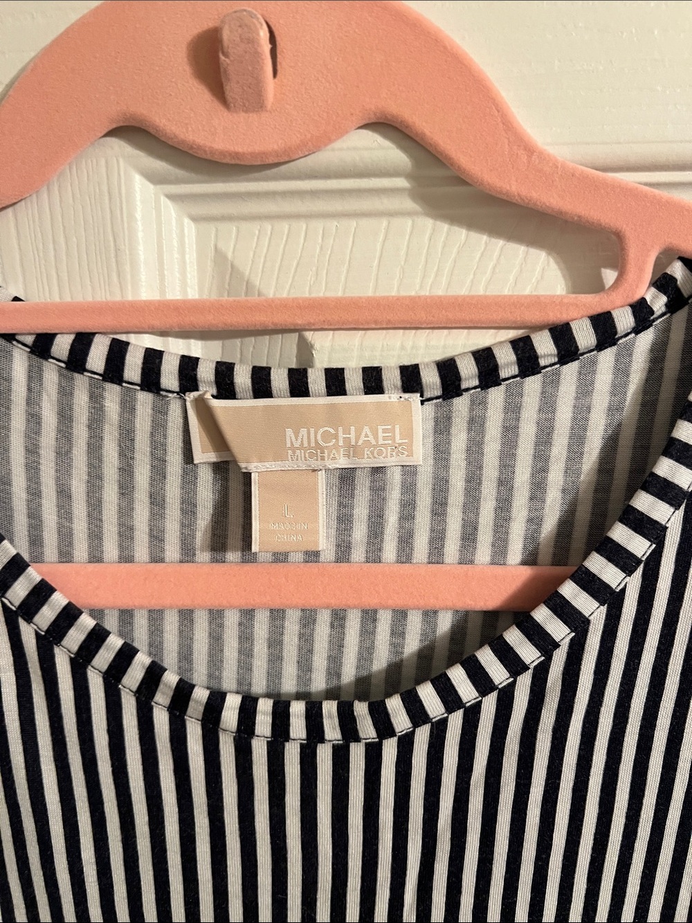 Michael Kors Navy Blue and White Striped Long Sleeve Peplum Top - Picture 2 of 3